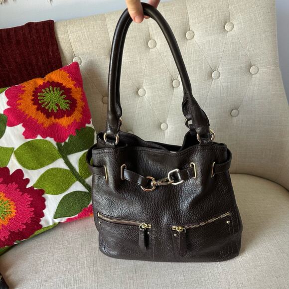 Cole Haan Chocolate Brown Handbag with Gold Accents - Picture 8 of 14